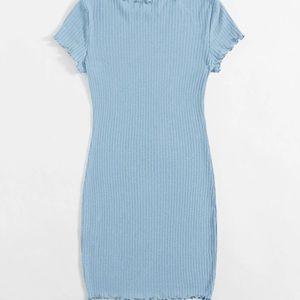Solid Lettuce Trim Rib-Knit Bodycon dress